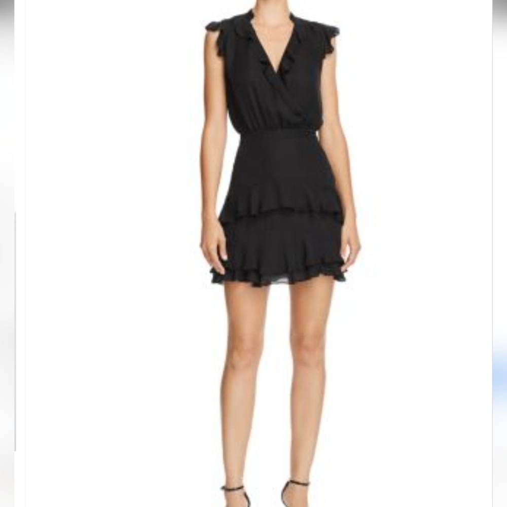 Parker Black 💯% Silk Ruffle Mini Dress Size 00 excellent condition